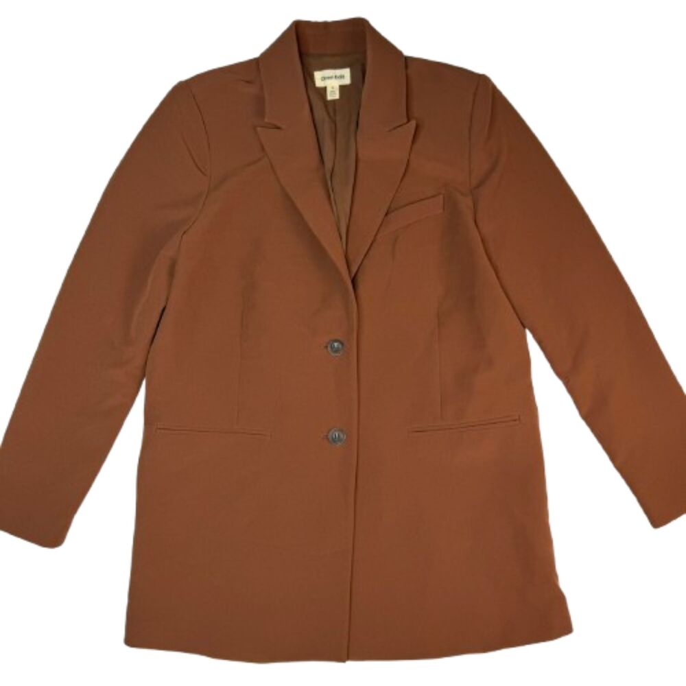 Open Edit Longline Rust-Brown Two Button Closure Jacket Blazer Size S